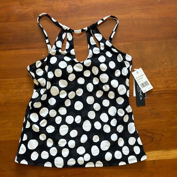 La Blanca black-and-white polkadot tankini top - Picture 1 of 2